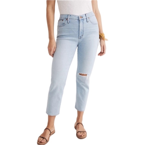 {Madewell} "Mid-Rise Classic Straight Knee Rip in Wellingford" Tall Long Denim - Picture 1 of 9